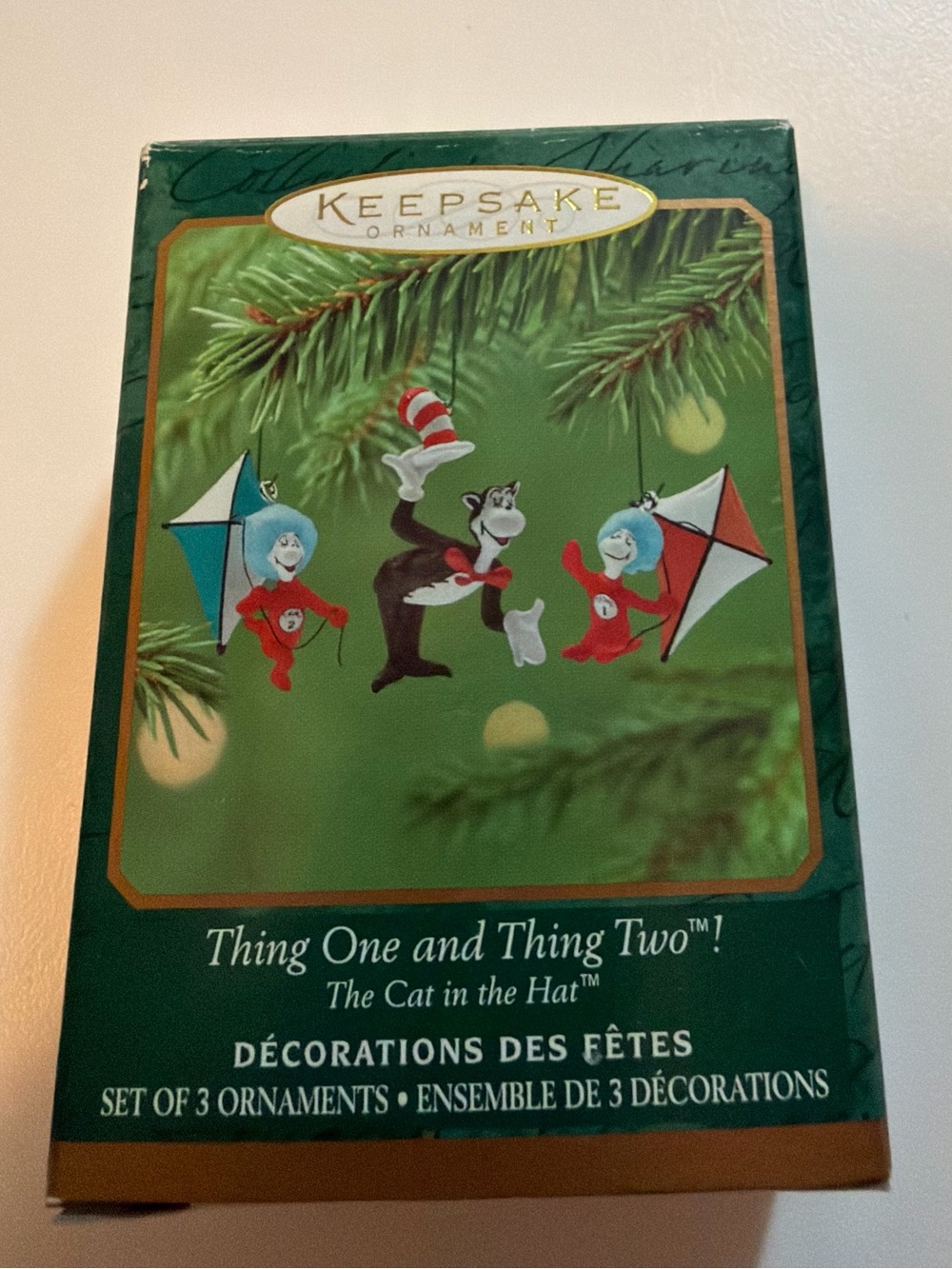 Vtg 2001 Hallmark Miniature Ornament Set Dr Seuss Cat In The Hat, Thing 1 & 2